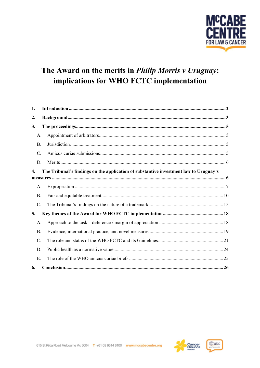 The Award on the Merits in Philip Morris V Uruguay: Implications for WHO FCTC Implementation