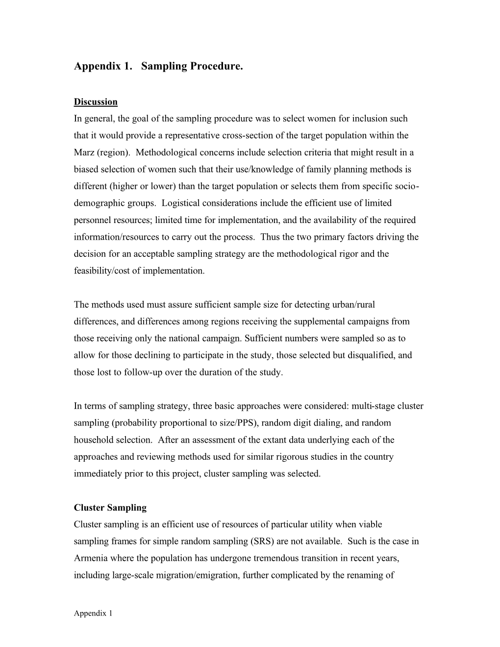 Appendix 1. Sampling Procedure