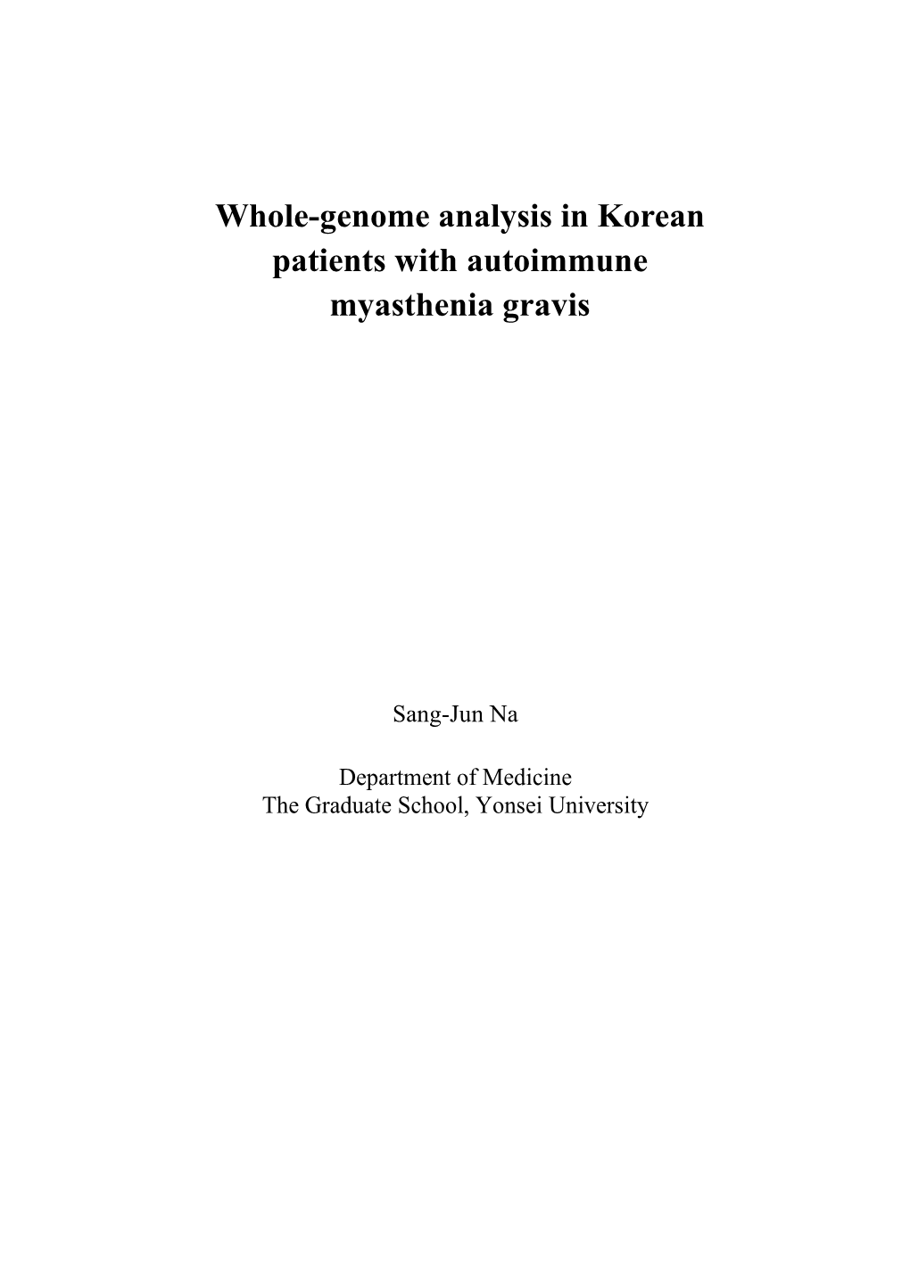 Whole-Genome Analysis in Korean Patients with Autoimmune Myasthenia Gravis