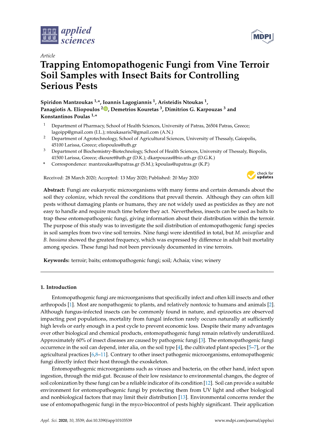 Trapping Entomopathogenic Fungi from Vine Terroir Soil Samples with Insect Baits for Controlling Serious Pests