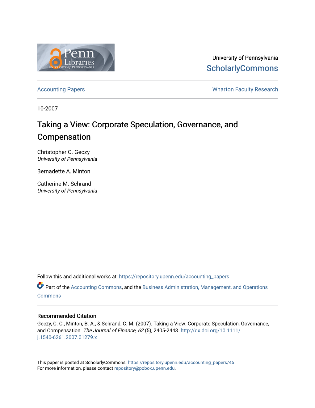 Taking a View: Corporate Speculation, Governance, and Compensation