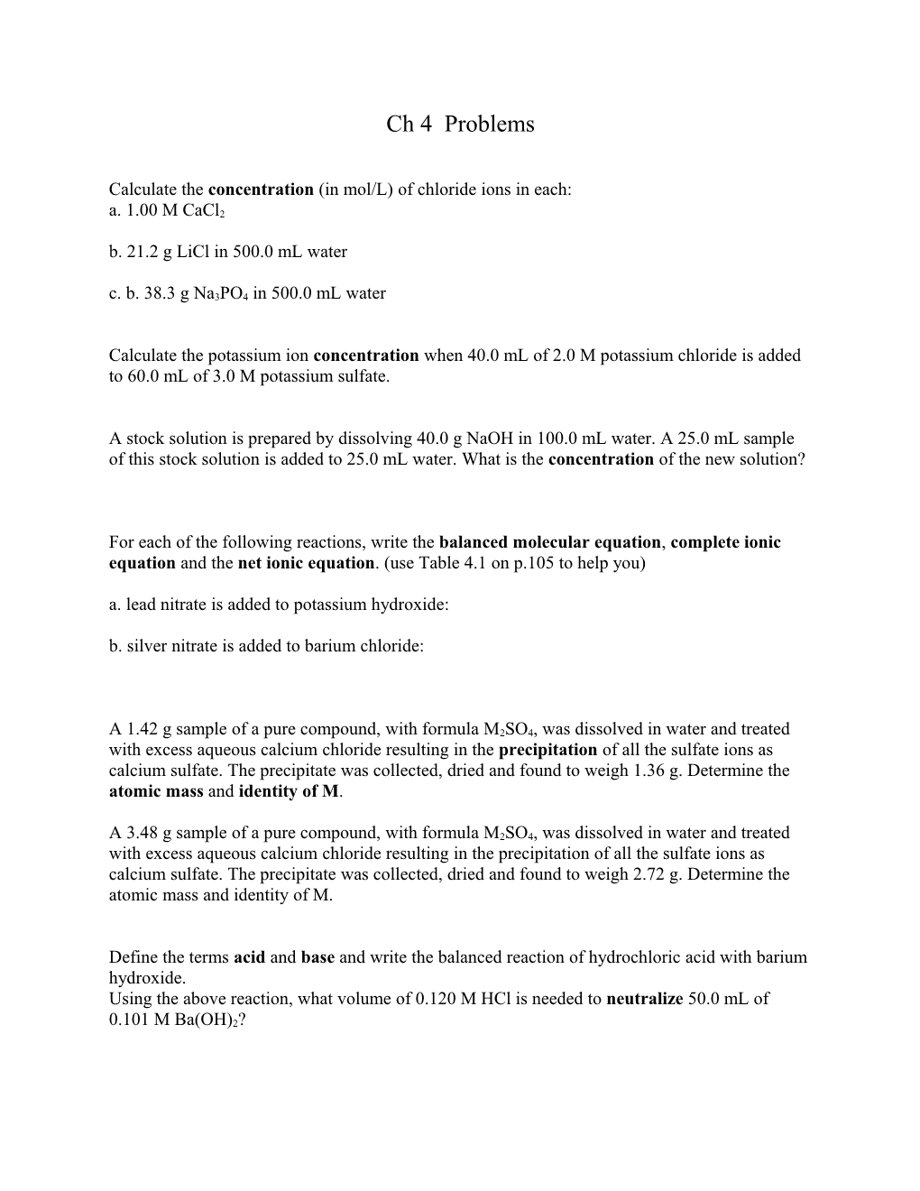 Calculate the Concentration (In Mol/L) of Chloride Ions in Each