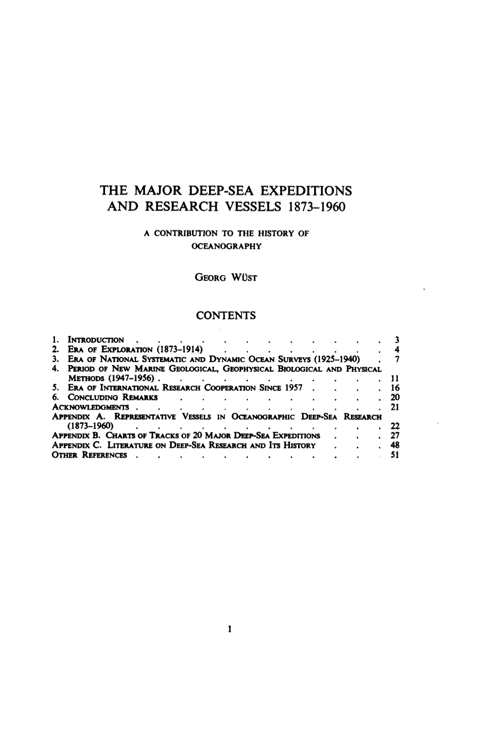 The Major Deep-Sea Expeditions and Research Vessels 1873-1960