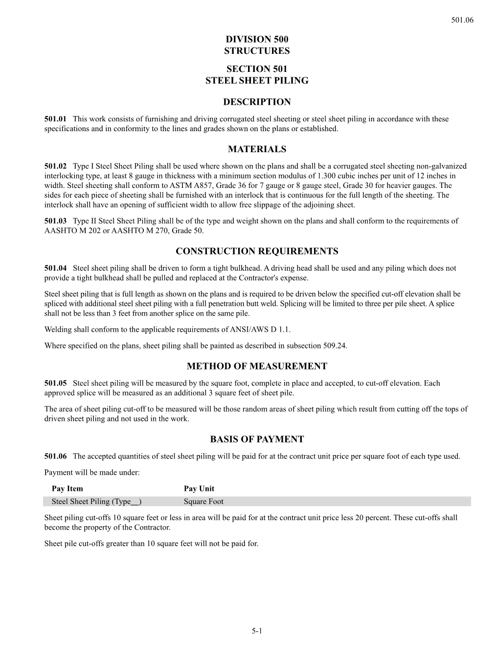 Division 500 Structures Section 501 Steel Sheet Piling Description