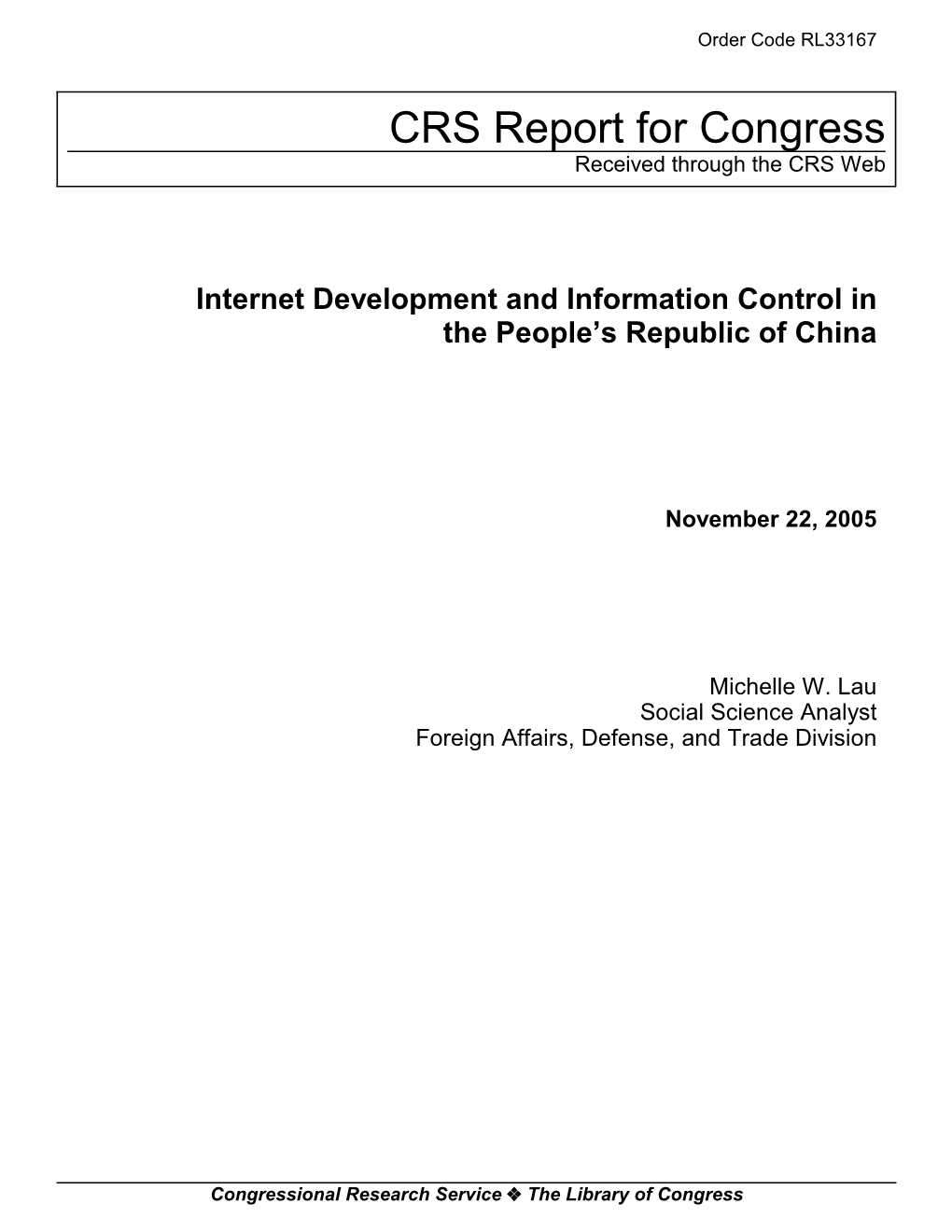 Internet Development and Information Control in the People's Republic Of