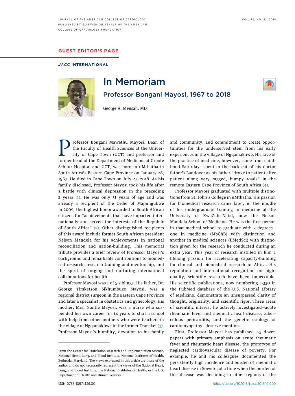 In Memoriam Professor Bongani Mayosi, 1967 to 2018