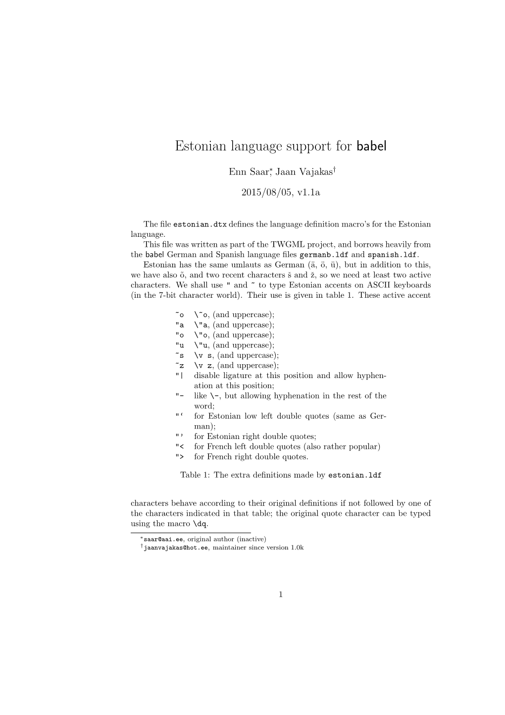 Estonian Language Support for Babel