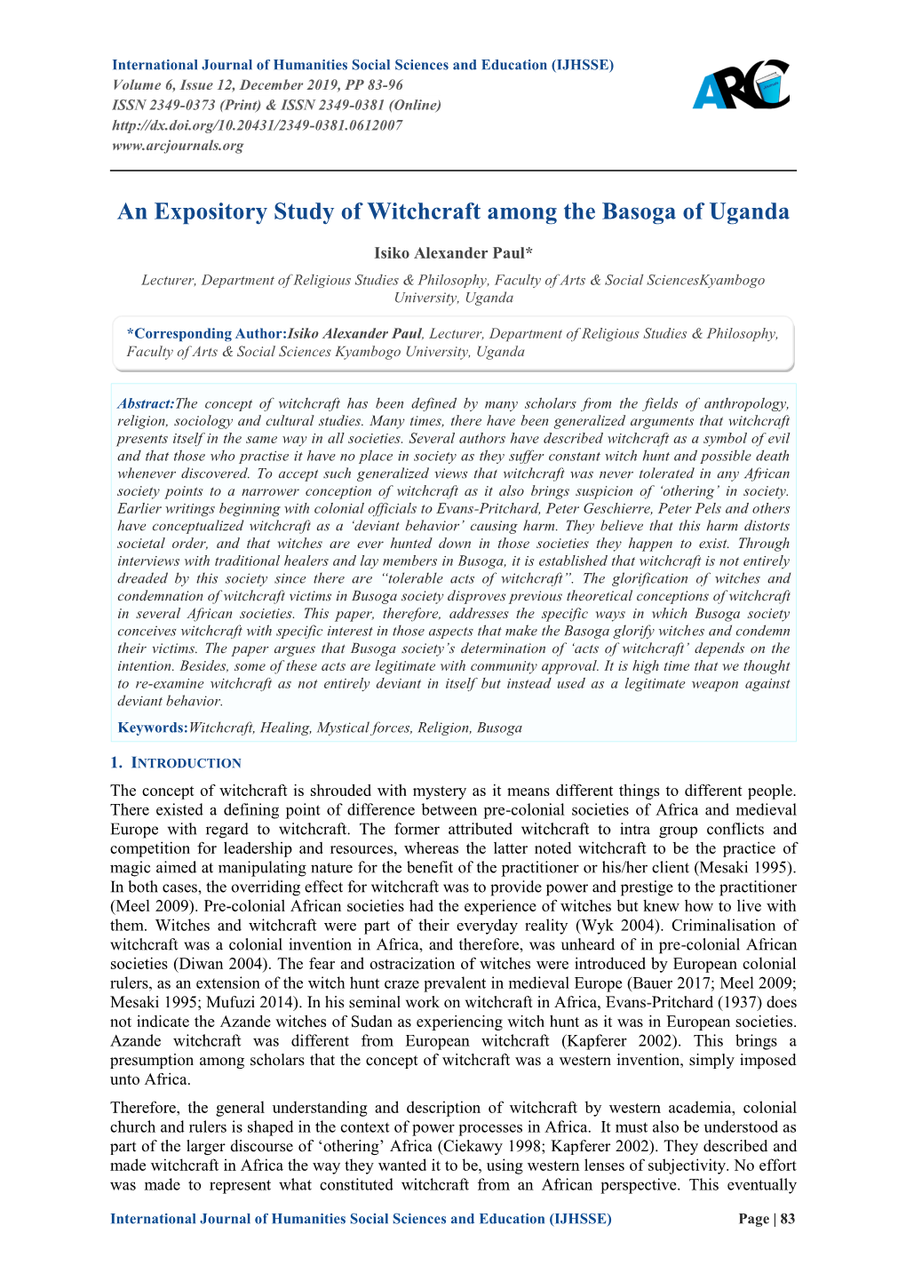 An Expository Study of Witchcraft Among the Basoga of Uganda