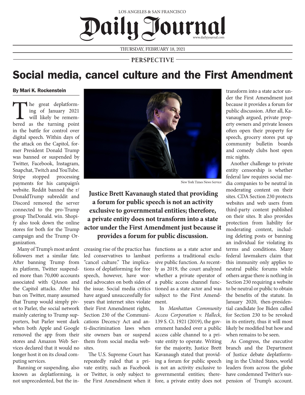 Social Media, Cancel Culture and the First Amendment