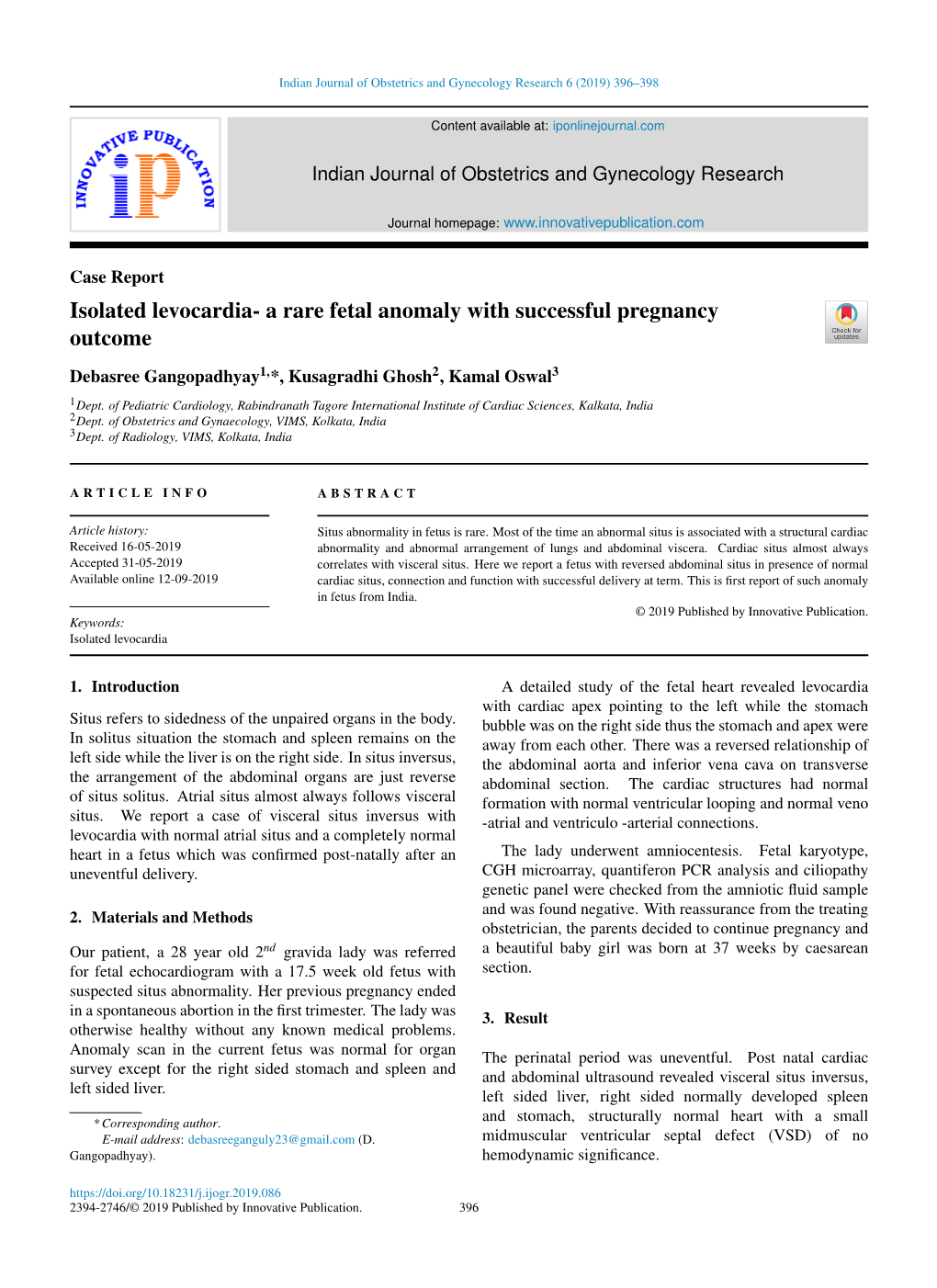 Isolated Levocardia- a Rare Fetal Anomaly with Successful Pregnancy Outcome