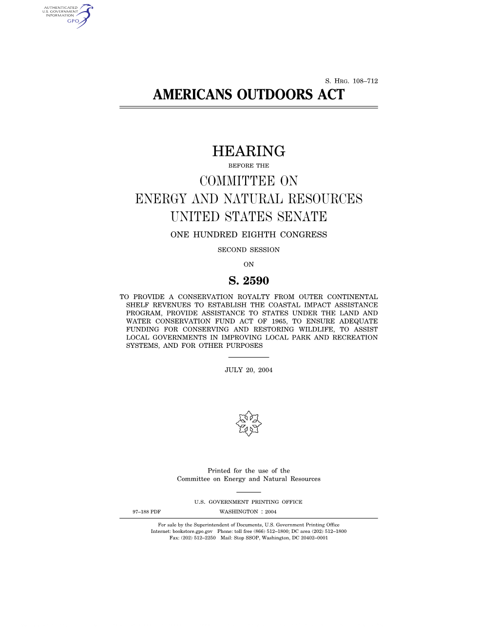Americans Outdoors Act Hearing