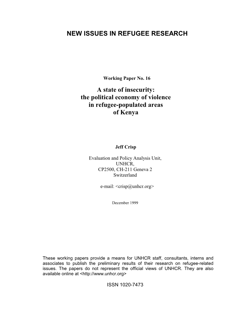 The Political Economy of Violence in Refugee-Populated Areas of Kenya