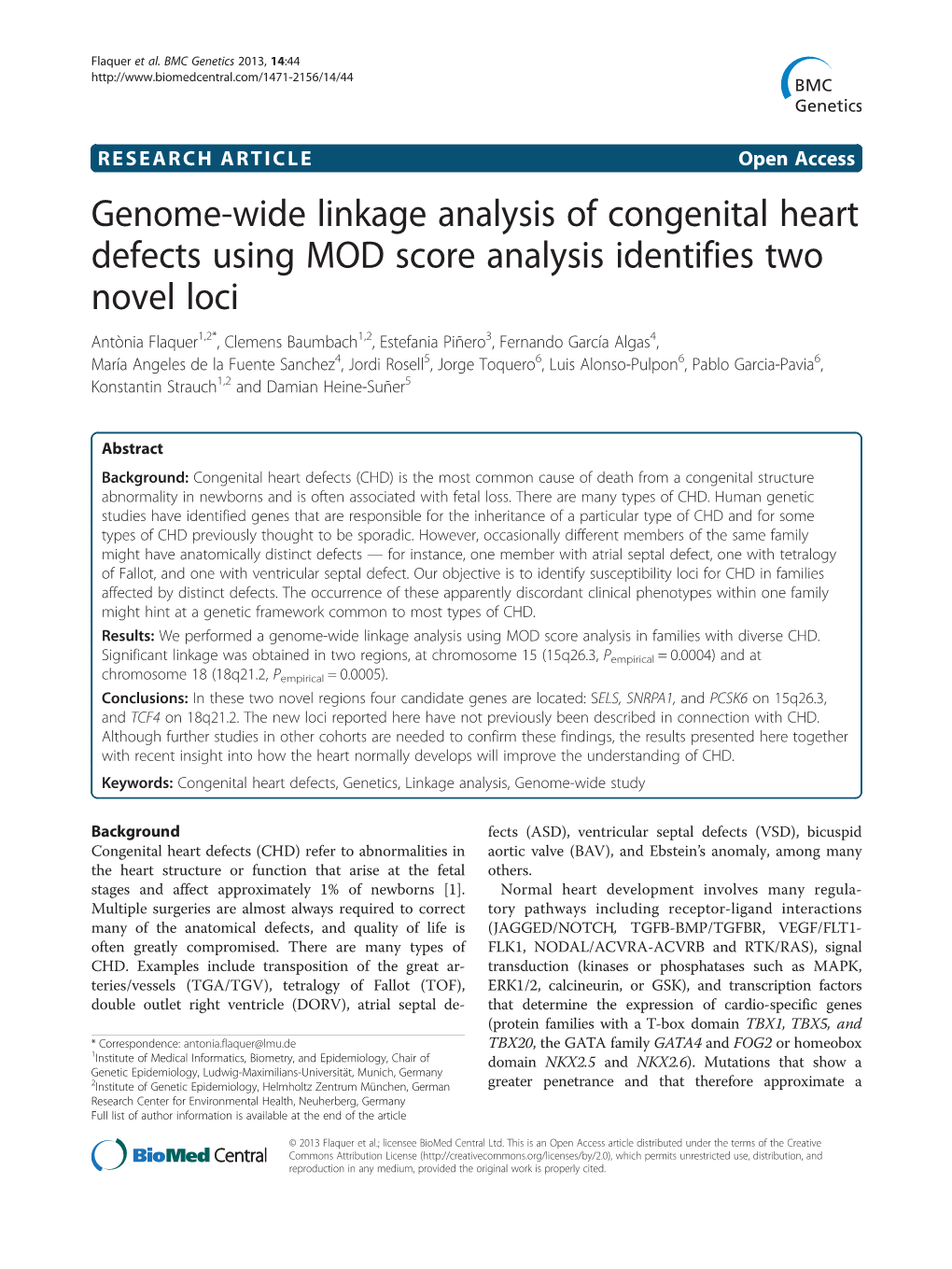 Genome-Wide Linkage Analysis of Congenital Heart Defects Using MOD