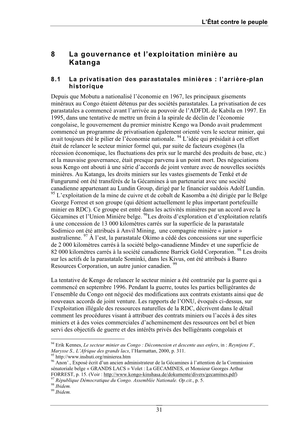 8 La Gouvernance Et L'exploitation Minière Au Katanga