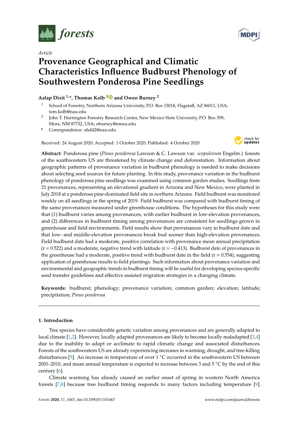 Provenance Geographical and Climatic Characteristics Influence