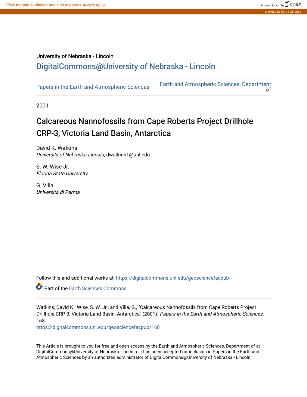 Calcareous Nannofossils from Cape Roberts Project Drillhole CRP-3, Victoria Land Basin, Antarctica
