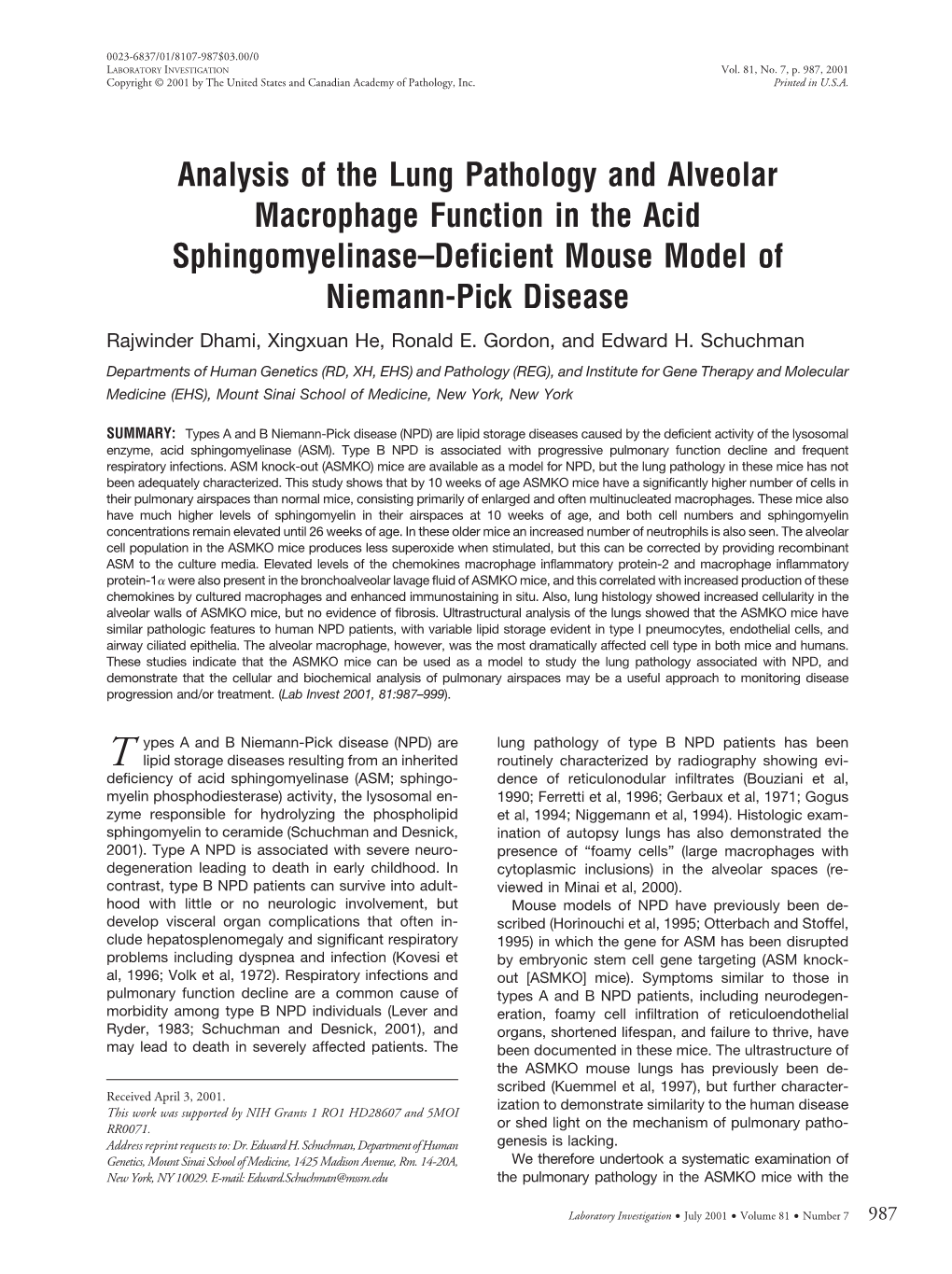 Analysis of the Lung Pathology and Alveolar Macrophage