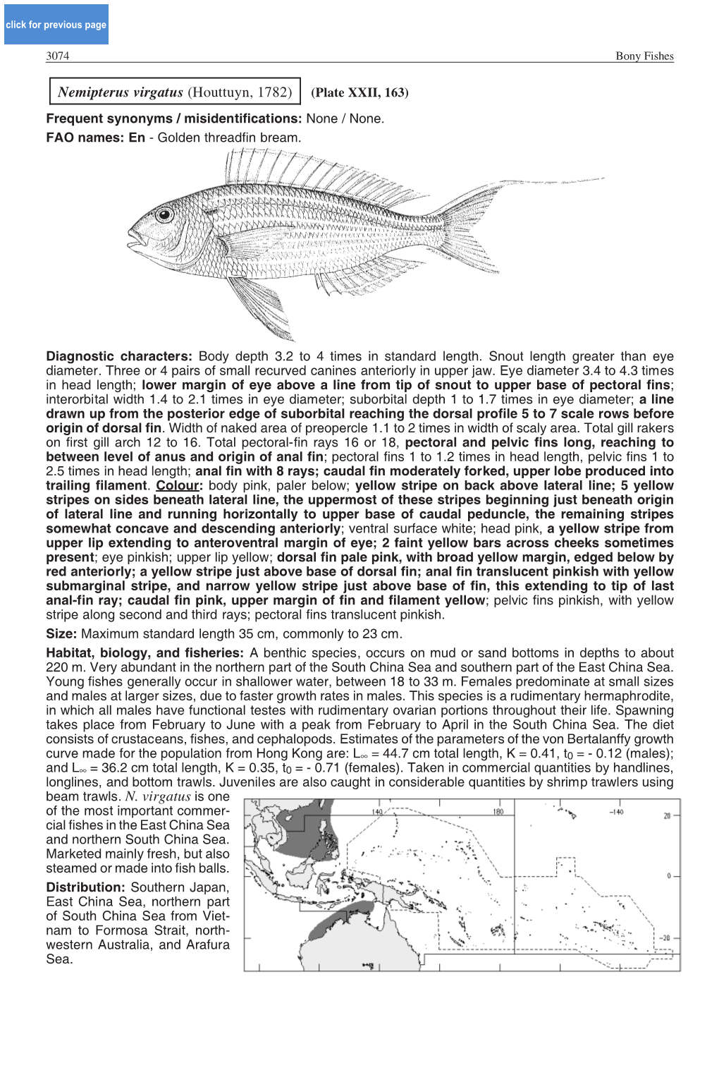 Nemipterus Virgatus (Houttuyn, 1782) (Plate XXII, 163) Frequent Synonyms / Misidentifications: None / None