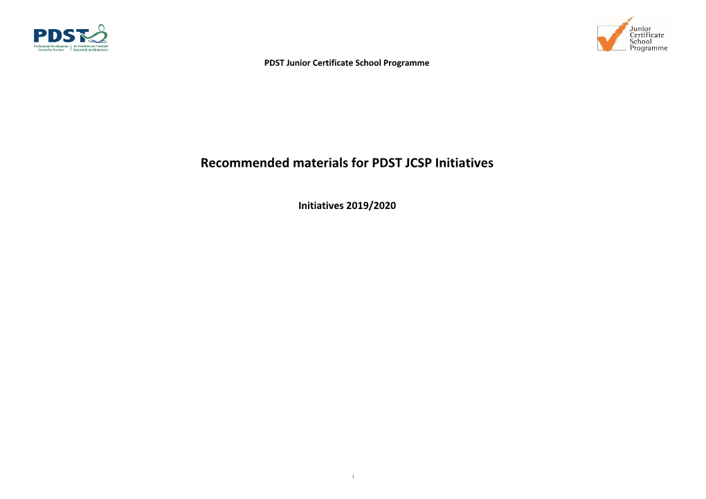 Recommended Materials for PDST JCSP Initiatives