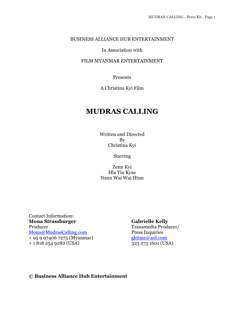 MUDRAS CALLING - Press Kit - Page 1