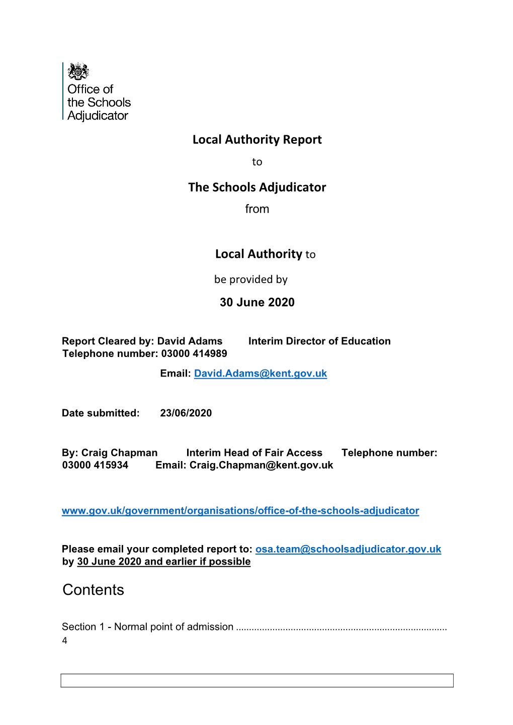 Local Authority Report To