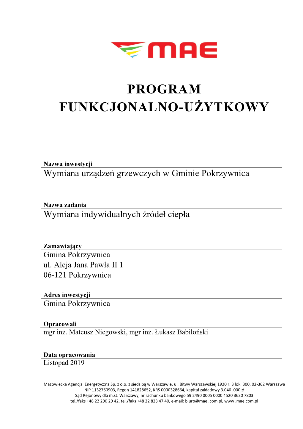 Program Funkcjonalno-Użytkowy