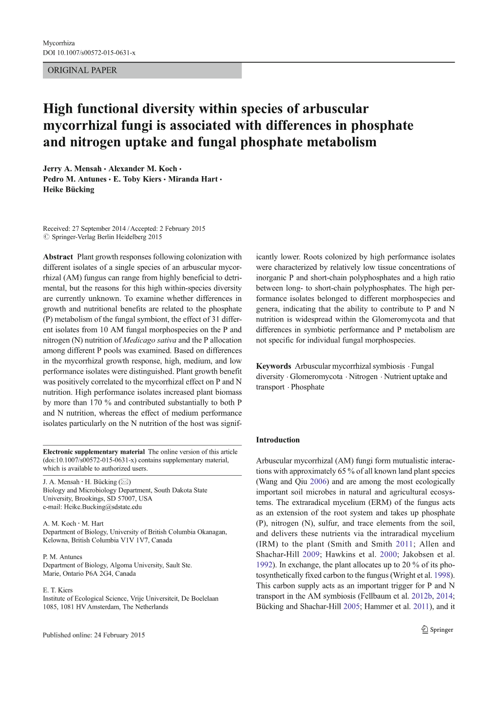 High Functional Diversity Within Species of Arbuscular Mycorrhizal