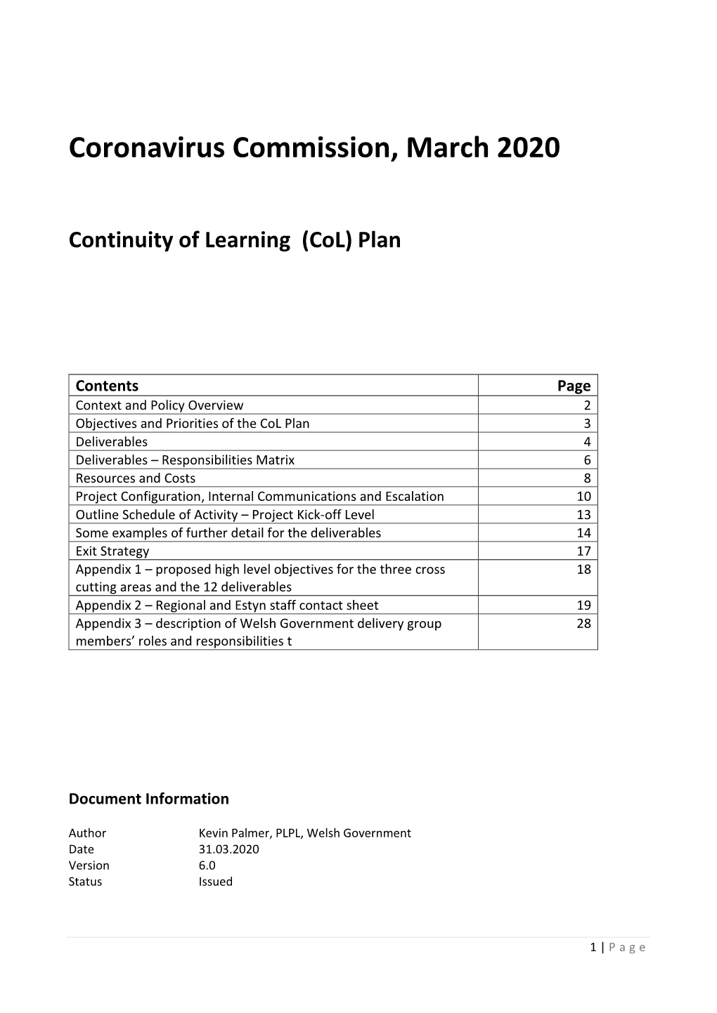 Coronavirus Commission, March 2020