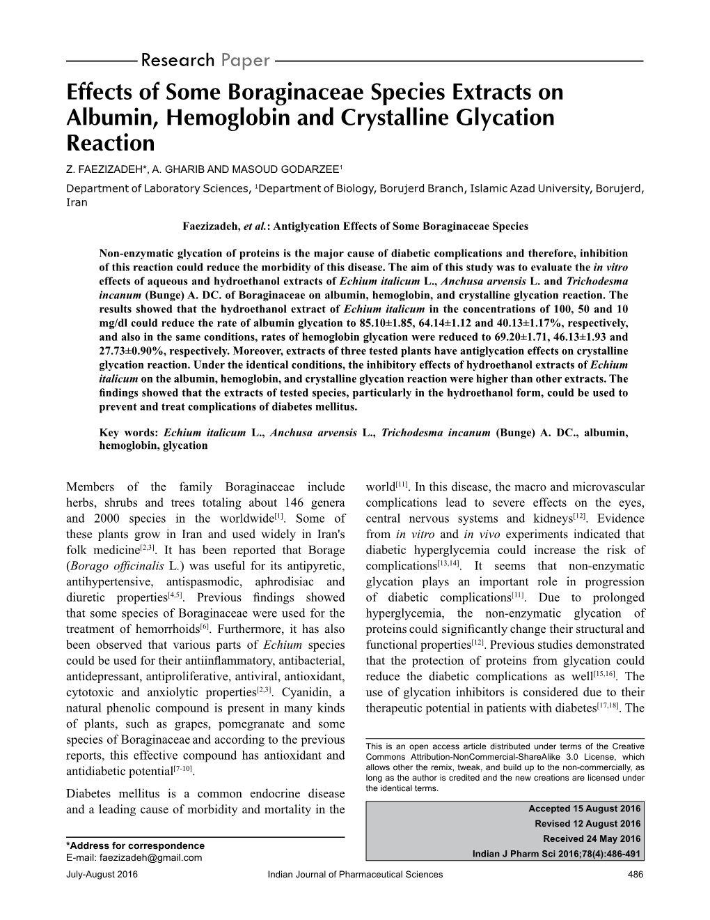 Effects of Some Boraginaceae Species Extracts on Albumin, Hemoglobin and Crystalline Glycation Reaction Z