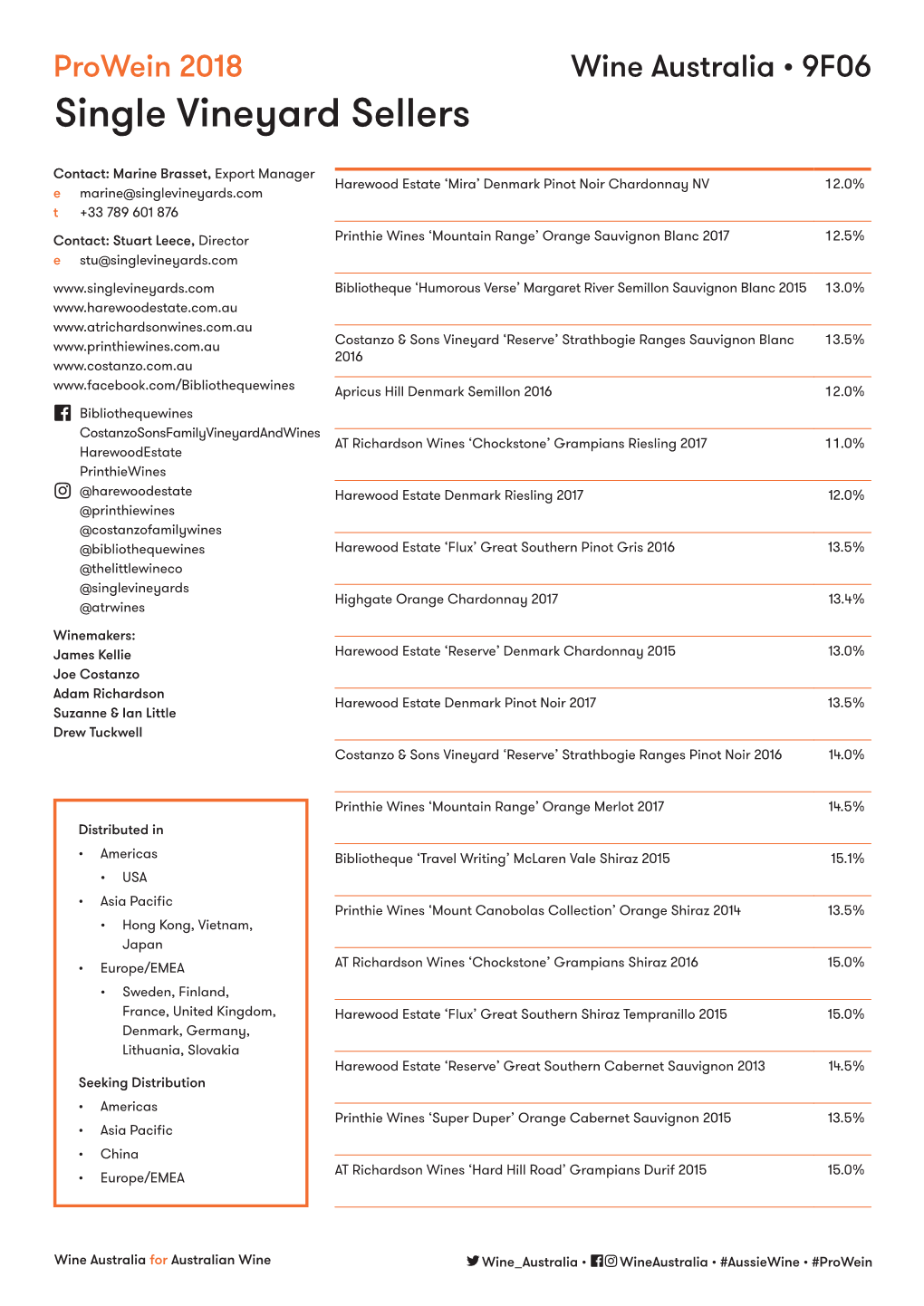 Prowein 2018 Wine Australia • 9F06 Single Vineyard Sellers
