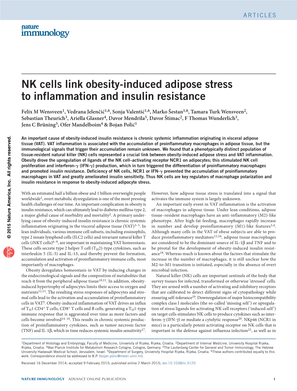 NK Cells Link Obesity-Induced Adipose Stress to Inflammation and Insulin