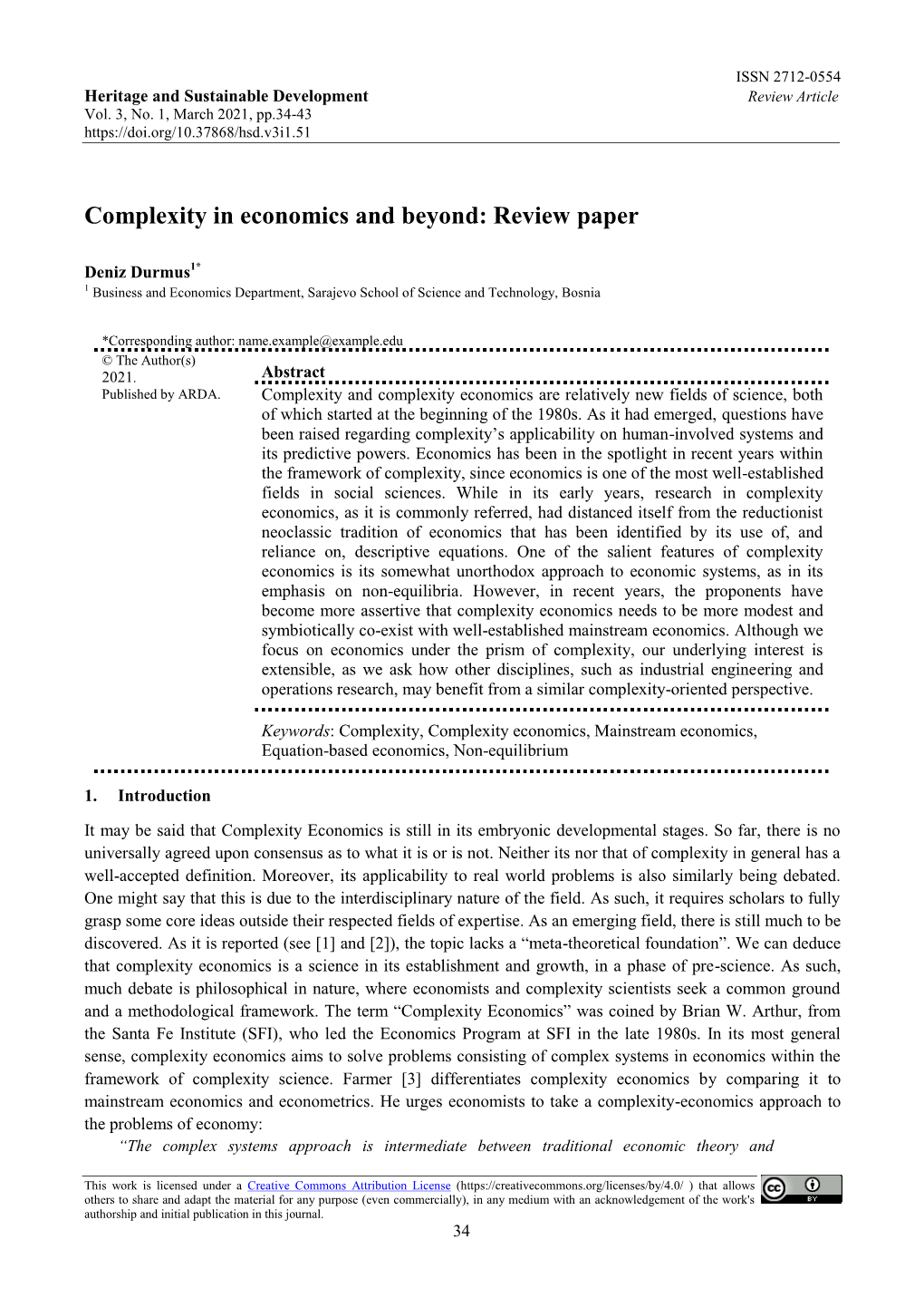Complexity in Economics and Beyond: Review Paper