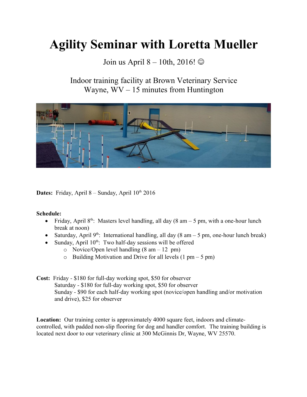 Agility Seminar with Loretta Mueller