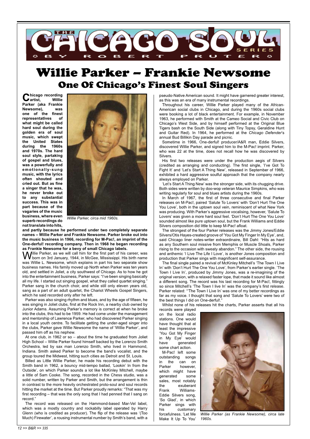 Willie Parker – Frankie Newsome One of Chicago’S Finest Soul Singers