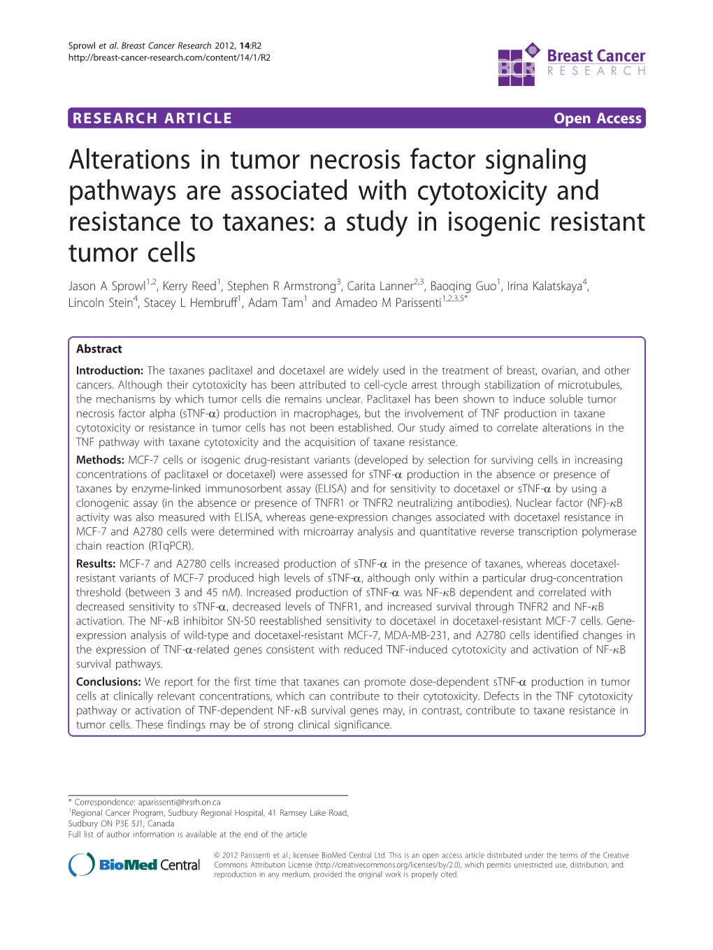 Alterations in Tumor Necrosis Factor Signaling Pathways Are Associated