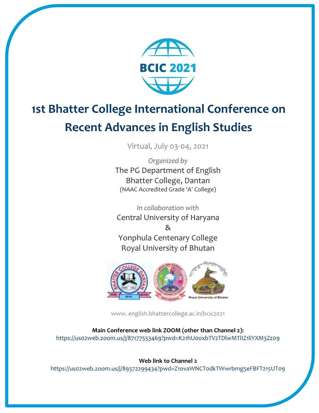 1St Bhatter College International Conference on Recent Advances In