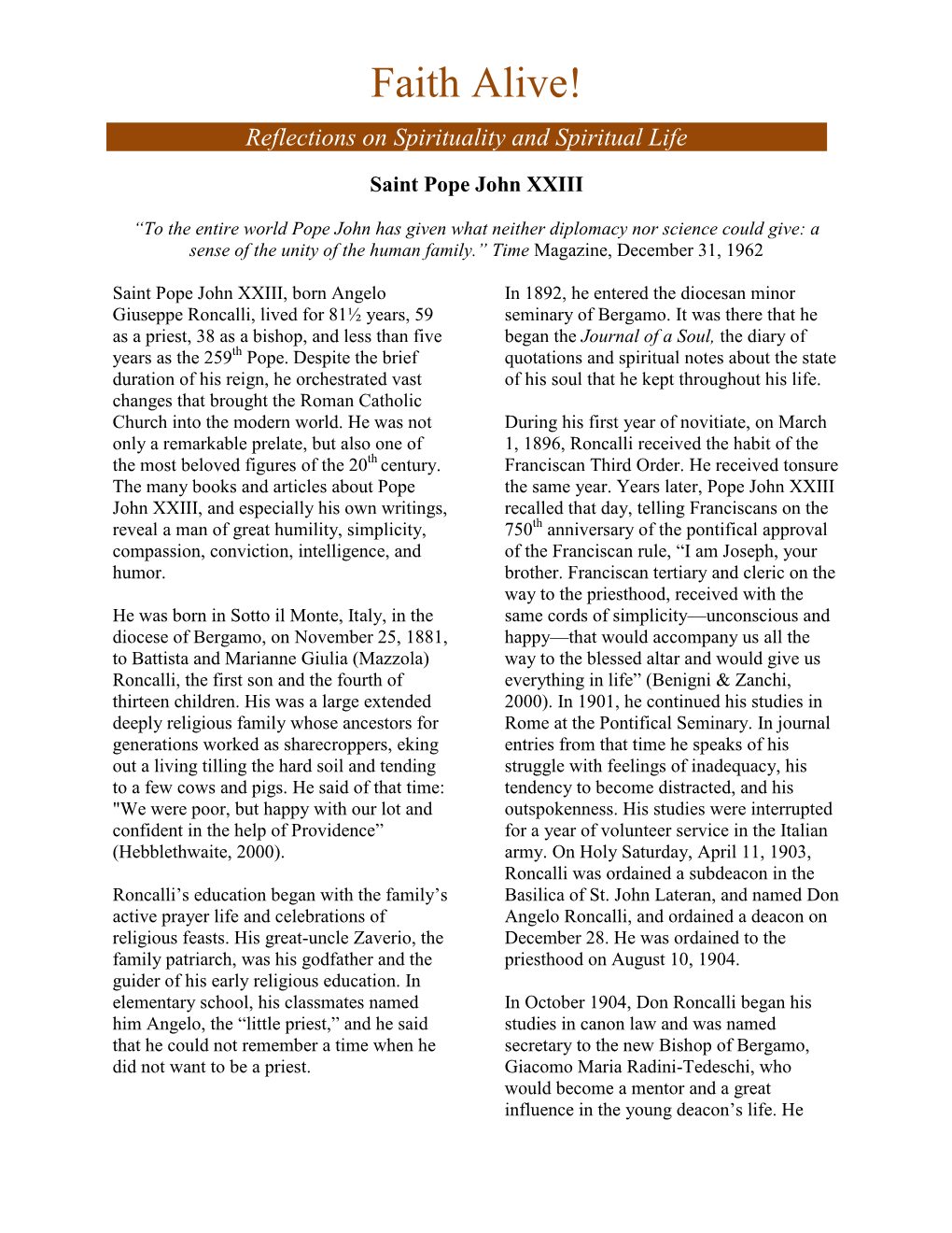 Faith Alive-Saint John XXIII.Pdf