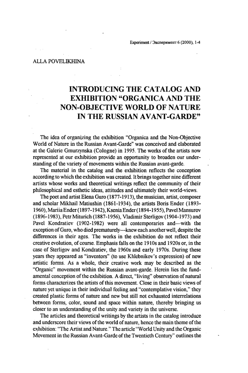 Organica and the Non-Objective World of Nature in the Russian Avant-Garde