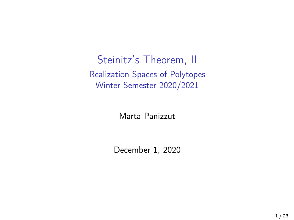 Steinitz's Theorem, II