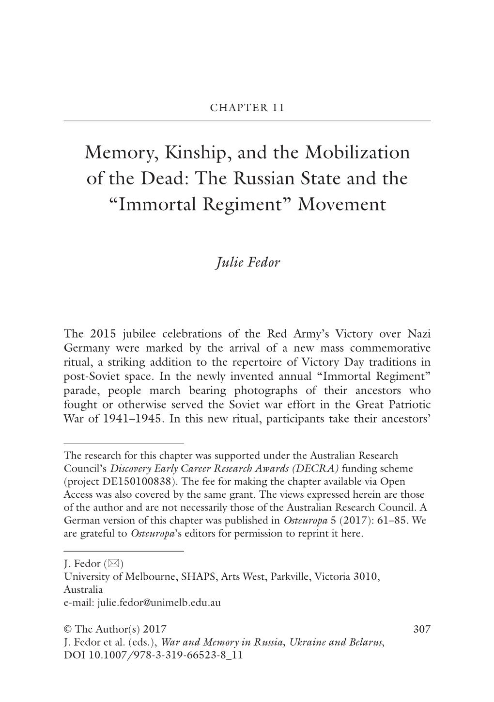 Memory, Kinship, and the Mobilization of the Dead: the Russian State and the “Immortal Regiment” Movement