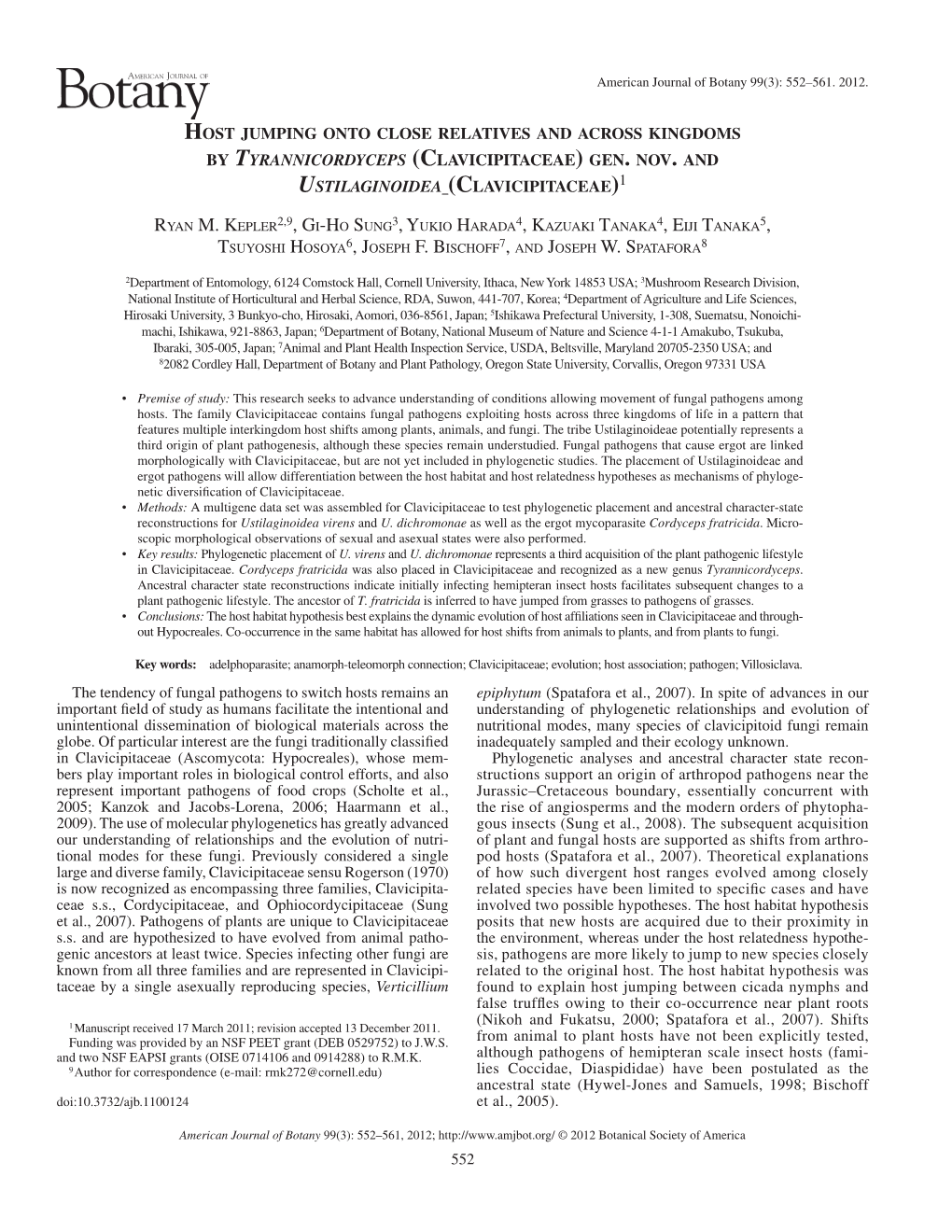 552 the Tendency of Fungal Pathogens to Switch Hosts Remains An