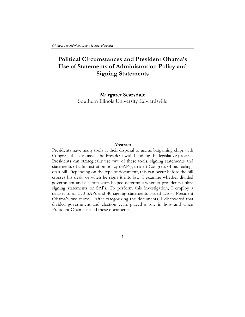 Political Circumstances and President Obama's Use of Statements Of