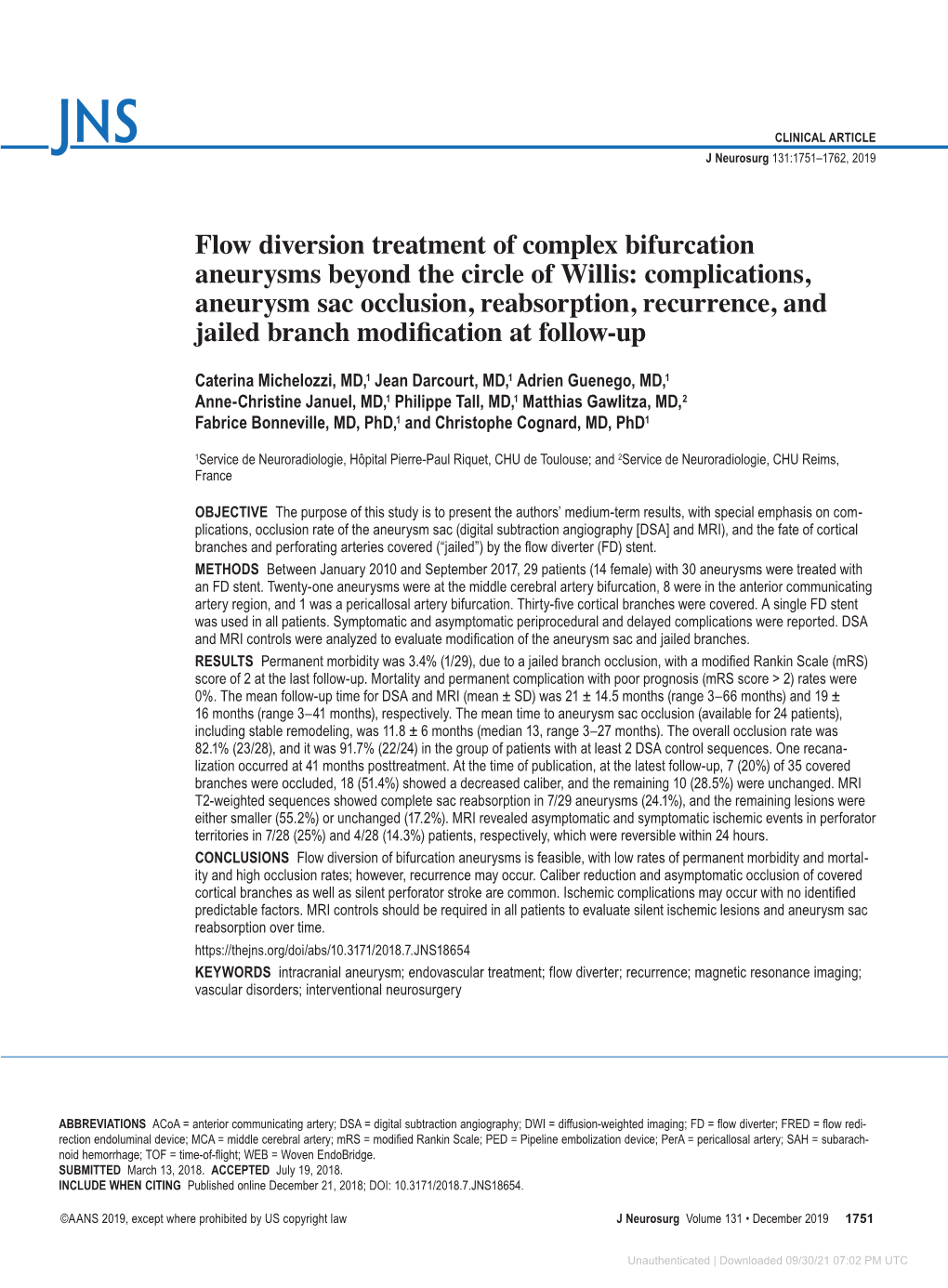 Flow Diversion Treatment of Complex Bifurcation Aneurysms Beyond the Circle of Willis