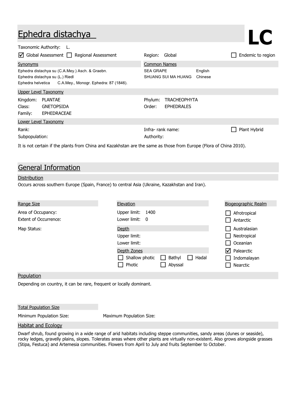 Ephedra Distachya LC Taxonomic Authority: L