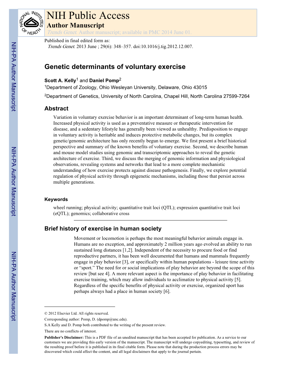 NIH Public Access Author Manuscript Trends Genet