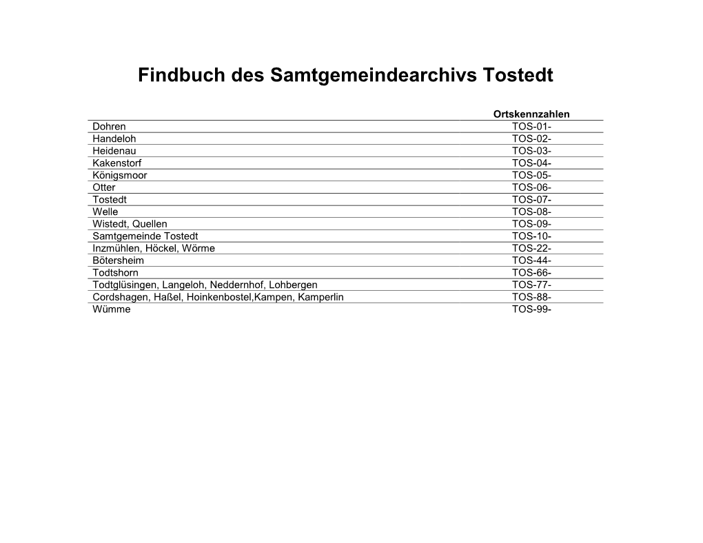 Findbuch Des Samtgemeindearchivs Tostedt