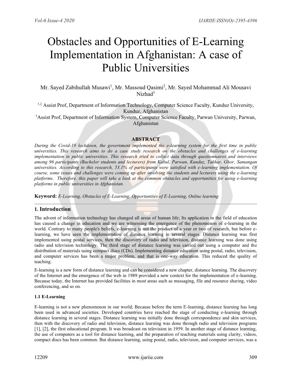 Obstacles and Opportunities of E-Learning Implementation in Afghanistan: a Case of Public Universities