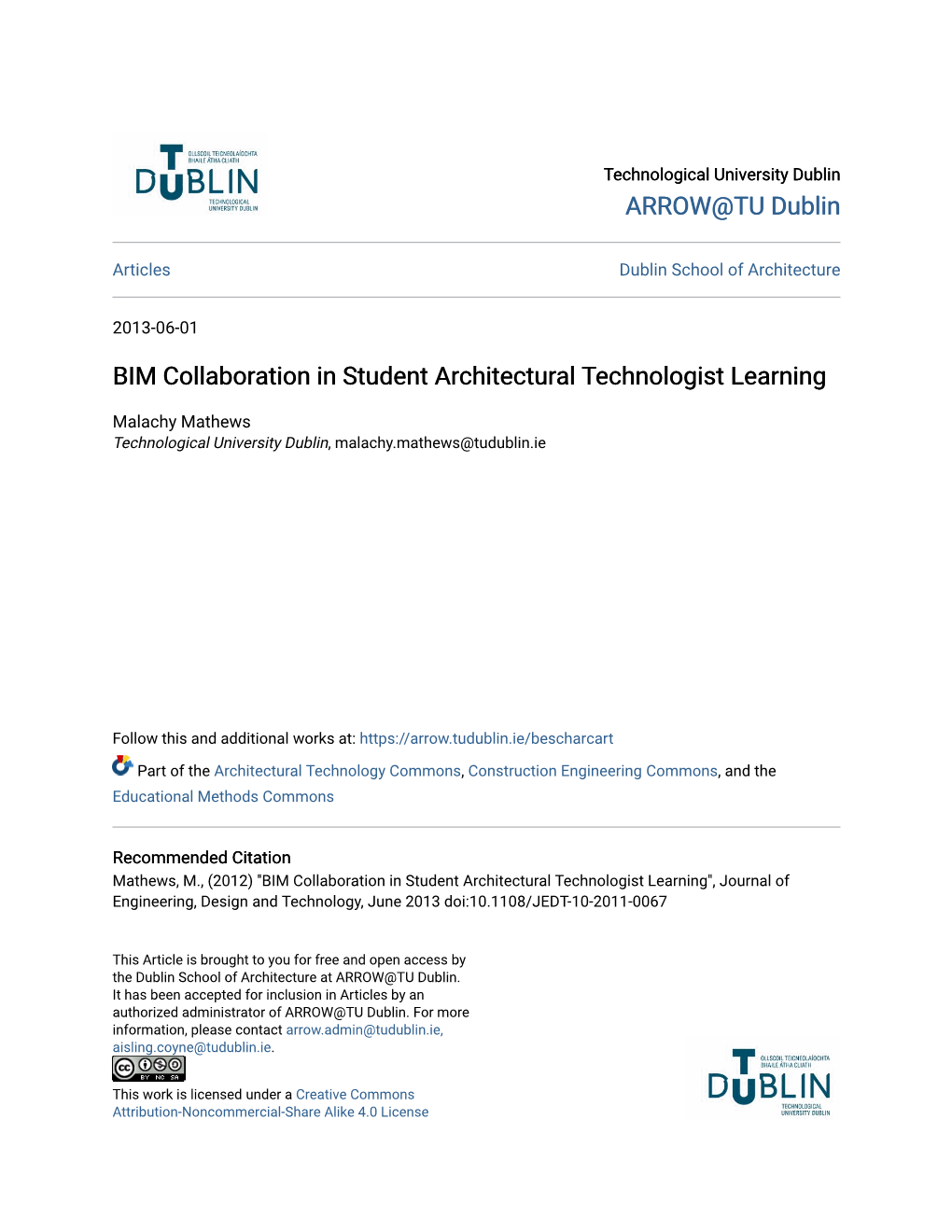 BIM Collaboration in Student Architectural Technologist Learning