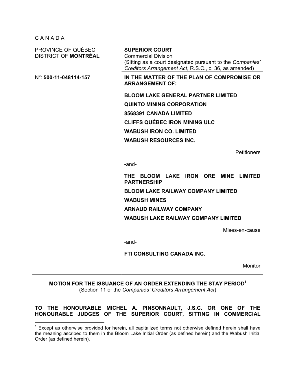 Sitting As a Court Designated Pursuant to the Companies’ Creditors Arrangement Act, R.S.C., C