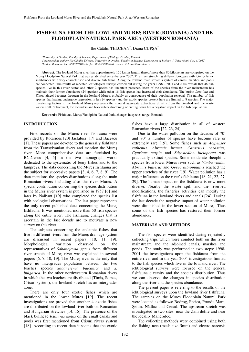 Fishfauna from the Lowland Mureş River (Romania) and the Floodplain